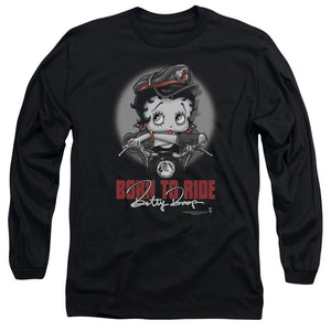 AN OFFCIALLY LICENSED BETTY BOOP BORN TO RIDE MEN'S LONG SLEEVE T-SHIRT BLACK