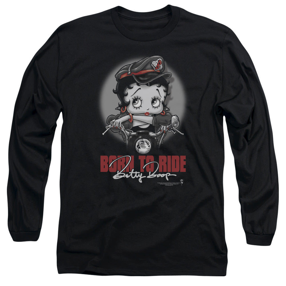 AN OFFCIALLY LICENSED BETTY BOOP BORN TO RIDE MEN'S LONG SLEEVE T-SHIRT BLACK