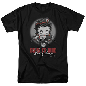 AN OFFCIALLY LICENSED BETTY BOOP BORN TO RIDE MEN'S REGULAR FIT T-SHIRT BLACK