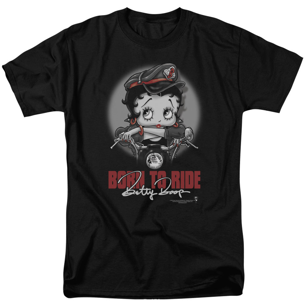 AN OFFCIALLY LICENSED BETTY BOOP BORN TO RIDE MEN'S REGULAR FIT T-SHIRT BLACK