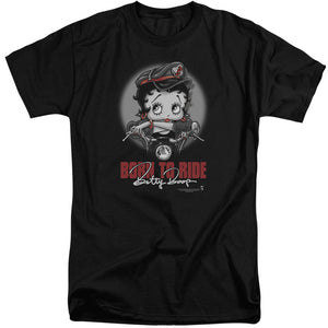 AN OFFCIALLY LICENSED BETTY BOOP BORN TO RIDE MEN'S TALL FIT T-SHIRT BLACK