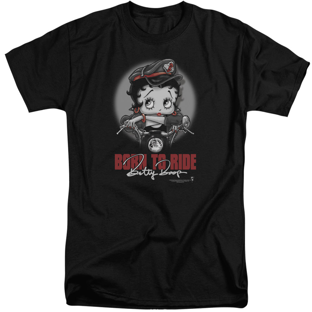 AN OFFCIALLY LICENSED BETTY BOOP BORN TO RIDE MEN'S TALL FIT T-SHIRT BLACK