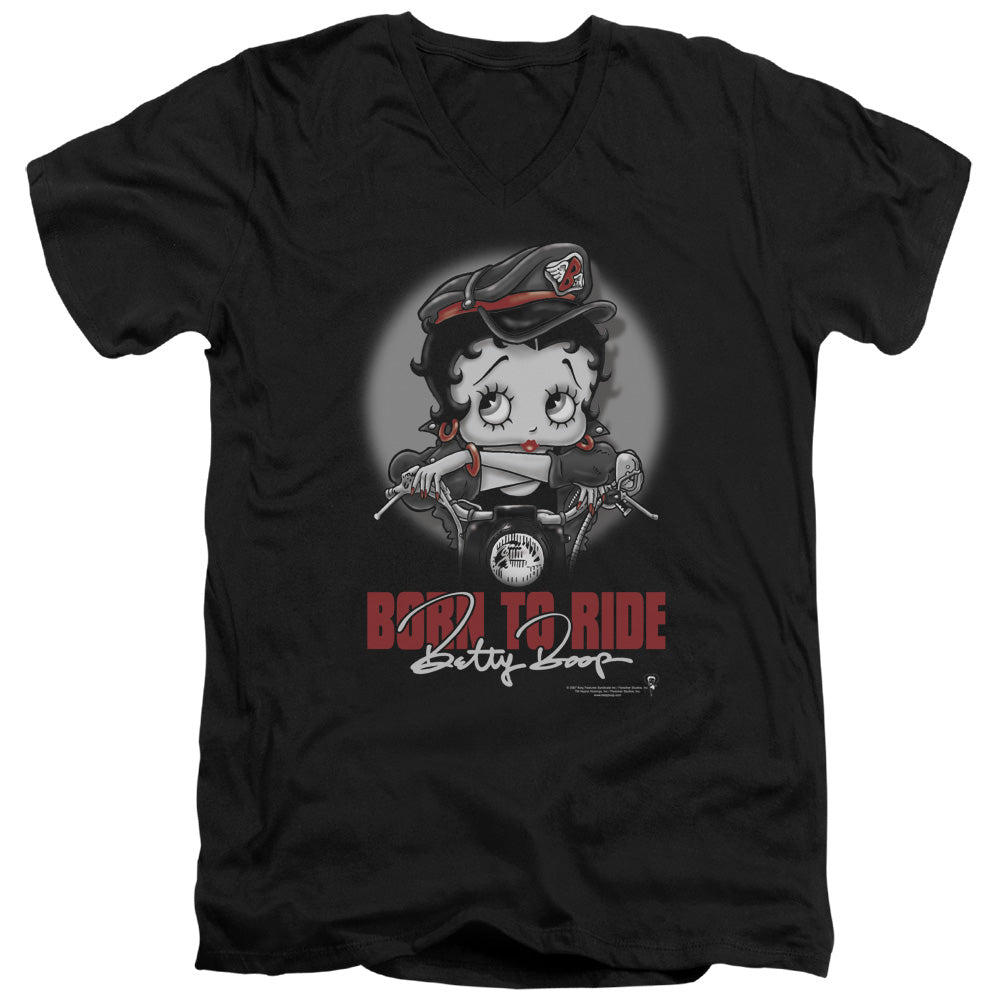 AN OFFCIALLY LICENSED BETTY BOOP BORN TO RIDE MEN'S V-NECK T-SHIRT BLACK
