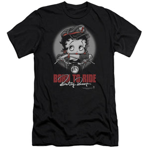 AN OFFCIALLY LICENSED BETTY BOOP BORN TO RIDE MEN'S PREMIUM SLIM FIT T-SHIRT BLACK