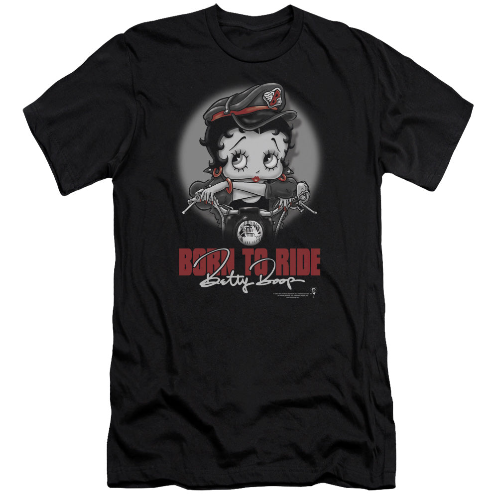AN OFFCIALLY LICENSED BETTY BOOP BORN TO RIDE MEN'S PREMIUM SLIM FIT T-SHIRT BLACK