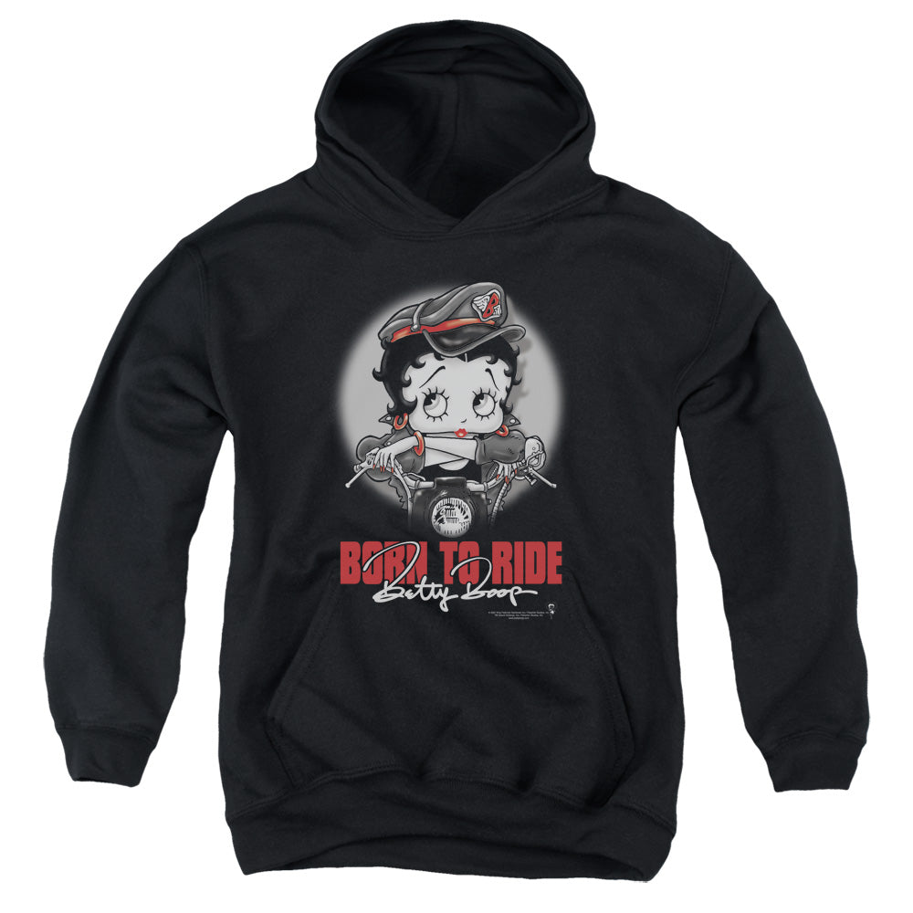 AN OFFCIALLY LICENSED BETTY BOOP BORN TO RIDE YOUTH HOODIE BLACK