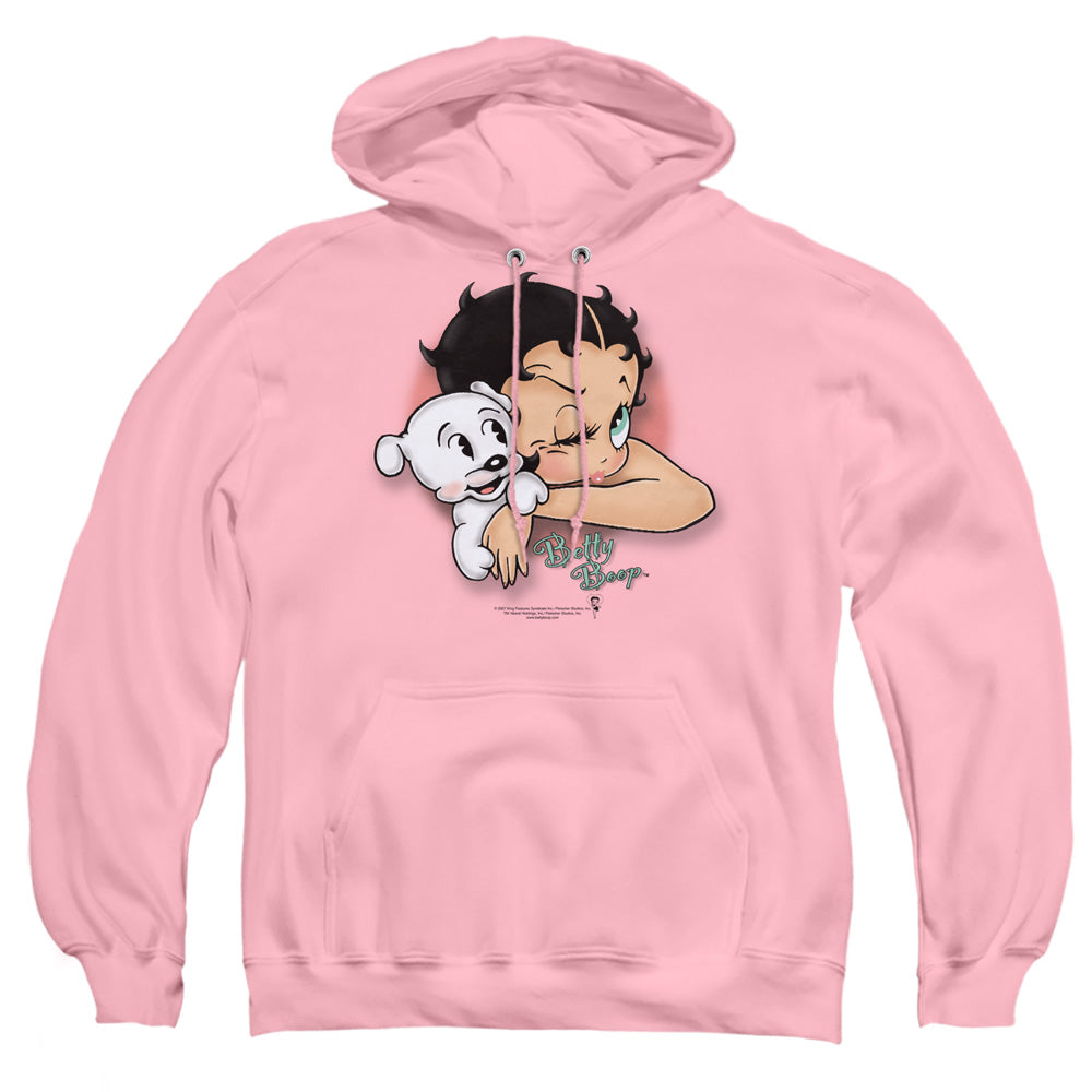 AN OFFCIALLY LICENSED BETTY BOOP WINK WINK ADULT UNISEX PULLOVER HOODIE PINK