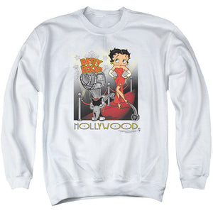 AN OFFCIALLY LICENSED BETTY BOOP HOLLYWOOD ADULT UNISEX CREWNECK SWEATSHIRT WHITE