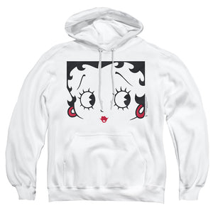 AN OFFCIALLY LICENSED BETTY BOOP CLOSE UP ADULT UNISEX PULLOVER HOODIE WHITE