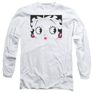 AN OFFCIALLY LICENSED BETTY BOOP CLOSE UP MEN'S LONG SLEEVE T-SHIRT WHITE