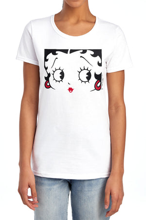AN OFFCIALLY LICENSED BETTY BOOP CLOSE UP WOMEN'S REGULAR FIT T-SHIRT WHITE