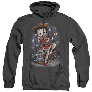 AN OFFCIALLY LICENSED BETTY BOOP COUNTRY STAR ADULT UNISEX HEATHER PULLOVER HOODIE BLACK