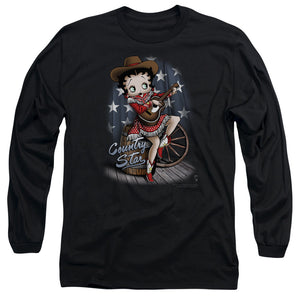 AN OFFCIALLY LICENSED BETTY BOOP COUNTRY STAR MEN'S LONG SLEEVE T-SHIRT BLACK