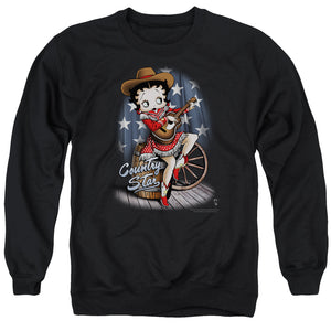 AN OFFCIALLY LICENSED BETTY BOOP COUNTRY STAR ADULT UNISEX CREWNECK SWEATSHIRT BLACK