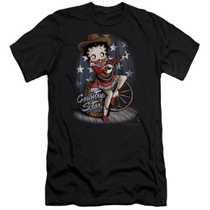 AN OFFCIALLY LICENSED BETTY BOOP COUNTRY STAR MEN'S PREMIUM SLIM FIT T-SHIRT BLACK