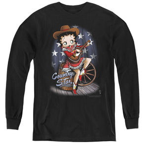 AN OFFCIALLY LICENSED BETTY BOOP COUNTRY STAR YOUTH LONG SLEEVE T-SHIRT BLACK
