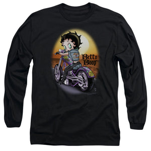 AN OFFCIALLY LICENSED BETTY BOOP WILD BIKER MEN'S LONG SLEEVE T-SHIRT BLACK