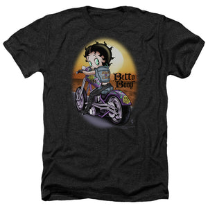 AN OFFCIALLY LICENSED BETTY BOOP WILD BIKER MEN'S HEATHER T-SHIRT CHARCOAL
