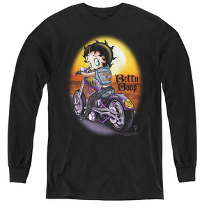 AN OFFCIALLY LICENSED BETTY BOOP WILD BIKER YOUTH LONG SLEEVE T-SHIRT BLACK