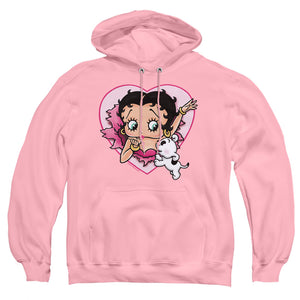 AN OFFCIALLY LICENSED BETTY BOOP I LOVE BETTY ADULT UNISEX PULLOVER HOODIE PINK