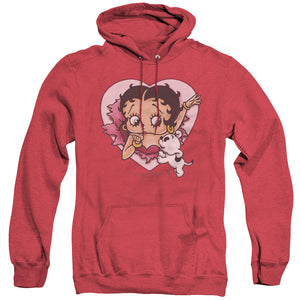 AN OFFCIALLY LICENSED BETTY BOOP I LOVE BETTY ADULT UNISEX HEATHER PULLOVER HOODIE RED