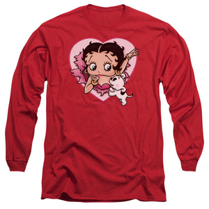 AN OFFCIALLY LICENSED BETTY BOOP I LOVE BETTY MEN'S LONG SLEEVE T-SHIRT RED