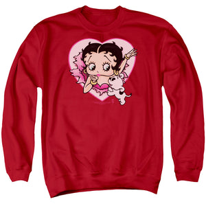 AN OFFCIALLY LICENSED BETTY BOOP I LOVE BETTY ADULT UNISEX CREWNECK SWEATSHIRT RED
