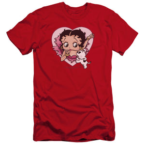 AN OFFCIALLY LICENSED BETTY BOOP I LOVE BETTY MEN'S PREMIUM SLIM FIT T-SHIRT RED