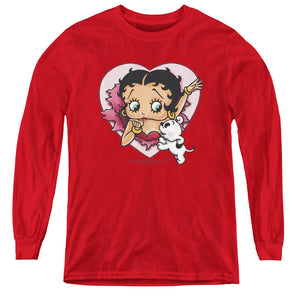 AN OFFCIALLY LICENSED BETTY BOOP I LOVE BETTY YOUTH LONG SLEEVE T-SHIRT RED