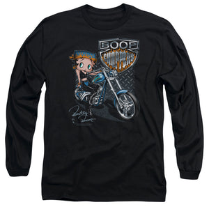 AN OFFCIALLY LICENSED BETTY BOOP CHOPPERS MEN'S LONG SLEEVE T-SHIRT BLACK