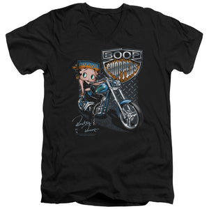 AN OFFCIALLY LICENSED BETTY BOOP CHOPPERS MEN'S V-NECK T-SHIRT BLACK
