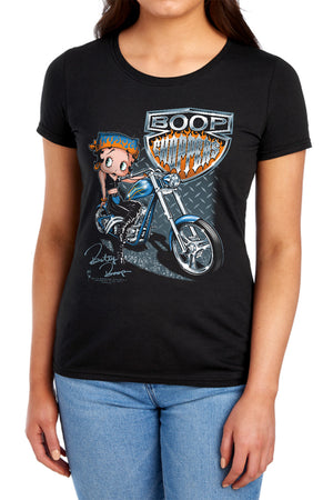 AN OFFCIALLY LICENSED BETTY BOOP CHOPPERS WOMEN'S REGULAR FIT T-SHIRT BLACK