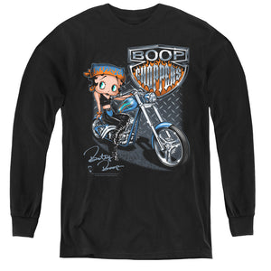 AN OFFCIALLY LICENSED BETTY BOOP CHOPPERS YOUTH LONG SLEEVE T-SHIRT BLACK