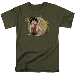 AN OFFCIALLY LICENSED BETTY BOOP NOSE ART MEN'S REGULAR FIT T-SHIRT MILITARY GREEN
