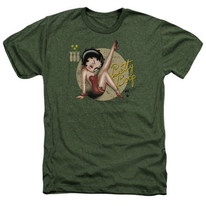 AN OFFCIALLY LICENSED BETTY BOOP NOSE ART MEN'S HEATHER T-SHIRT MILITARY GREEN
