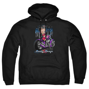 AN OFFCIALLY LICENSED BETTY BOOP CITY CHOPPER ADULT UNISEX PULLOVER HOODIE BLACK