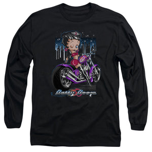 AN OFFCIALLY LICENSED BETTY BOOP CITY CHOPPER MEN'S LONG SLEEVE T-SHIRT BLACK