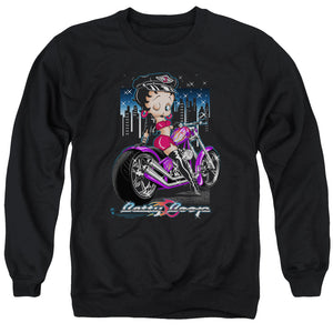 AN OFFCIALLY LICENSED BETTY BOOP CITY CHOPPER ADULT UNISEX CREWNECK SWEATSHIRT BLACK