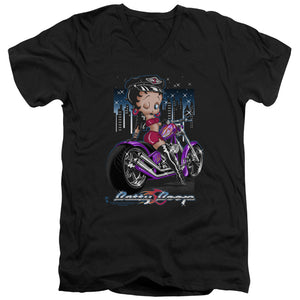 AN OFFCIALLY LICENSED BETTY BOOP CITY CHOPPER MEN'S V-NECK T-SHIRT BLACK
