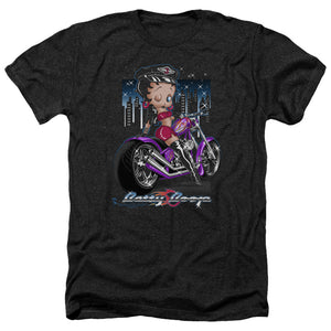 AN OFFCIALLY LICENSED BETTY BOOP CITY CHOPPER MEN'S HEATHER T-SHIRT CHARCOAL