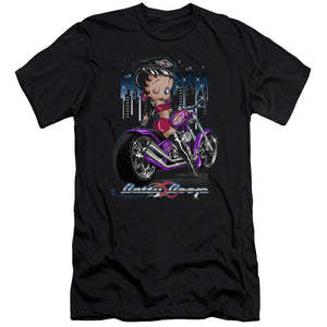 AN OFFCIALLY LICENSED BETTY BOOP CITY CHOPPER MEN'S PREMIUM SLIM FIT T-SHIRT BLACK