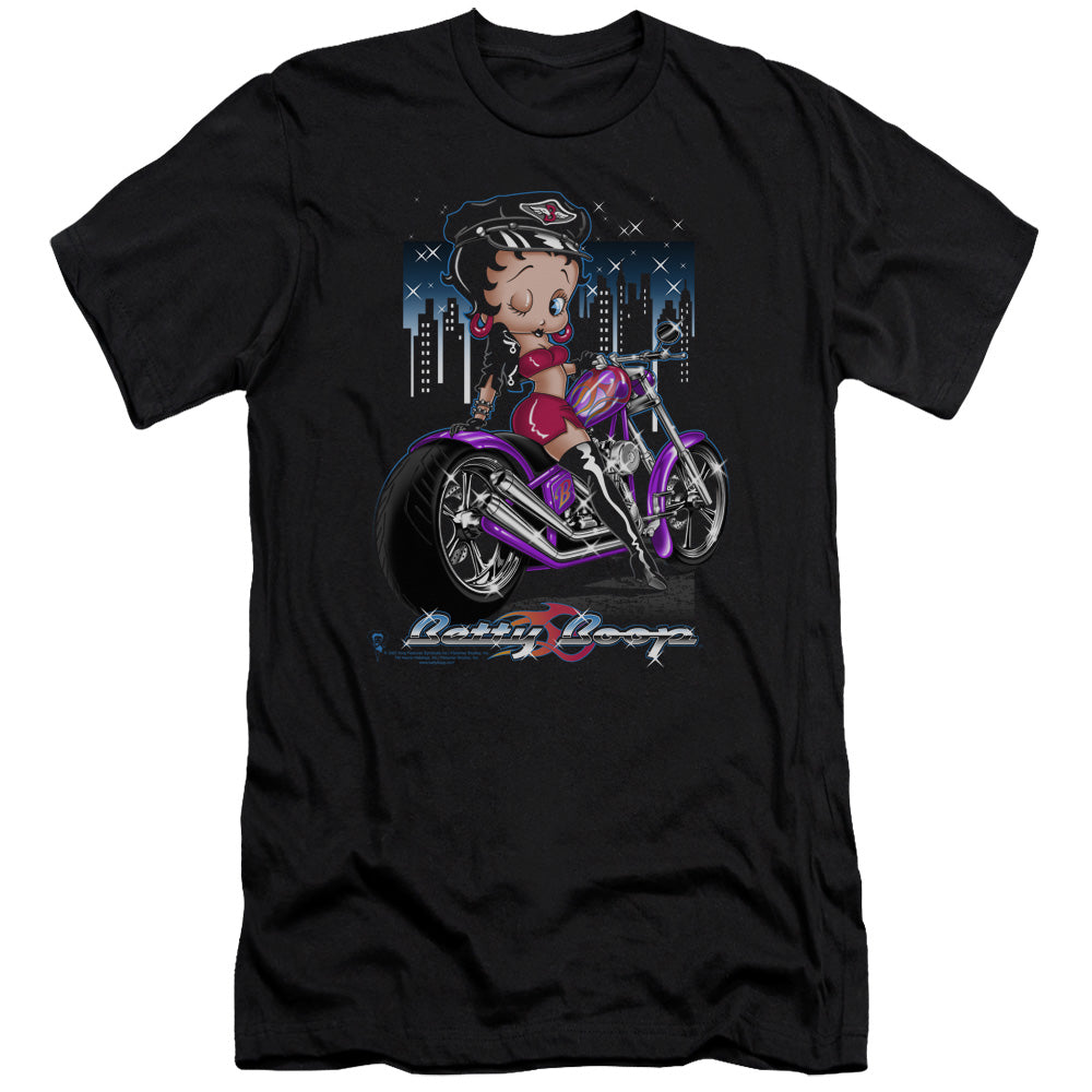 AN OFFCIALLY LICENSED BETTY BOOP CITY CHOPPER MEN'S PREMIUM SLIM FIT T-SHIRT BLACK