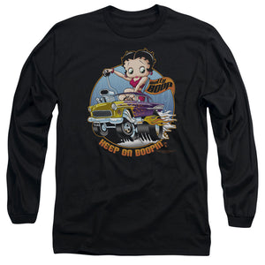AN OFFCIALLY LICENSED BETTY BOOP KEEP ON BOOPIN MEN'S LONG SLEEVE T-SHIRT BLACK