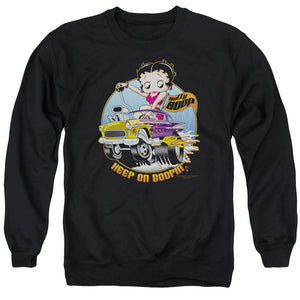 AN OFFCIALLY LICENSED BETTY BOOP KEEP ON BOOPIN ADULT UNISEX CREWNECK SWEATSHIRT BLACK