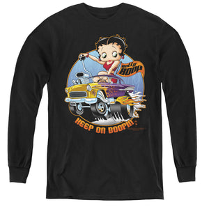 AN OFFCIALLY LICENSED BETTY BOOP KEEP ON BOOPIN YOUTH LONG SLEEVE T-SHIRT BLACK