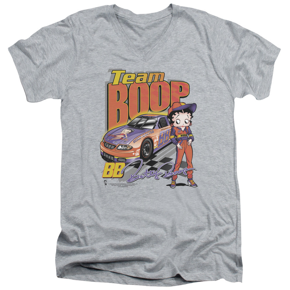 AN OFFCIALLY LICENSED BETTY BOOP TEAM BOOP MEN'S V-NECK T-SHIRT ATHLETIC HEATHER