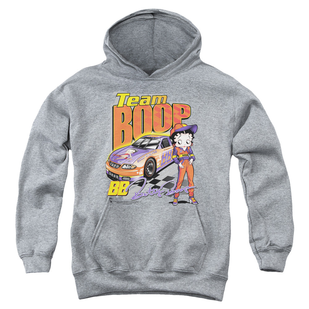 AN OFFCIALLY LICENSED BETTY BOOP TEAM BOOP YOUTH HOODIE ATHLETIC HEATHER