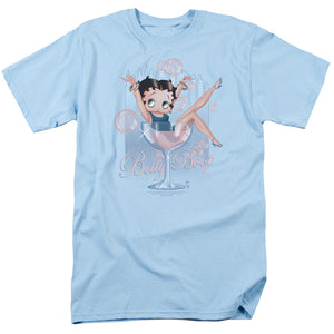 AN OFFCIALLY LICENSED BETTY BOOP PINK CHAMPAGNE MEN'S REGULAR FIT T-SHIRT LIGHT BLUE