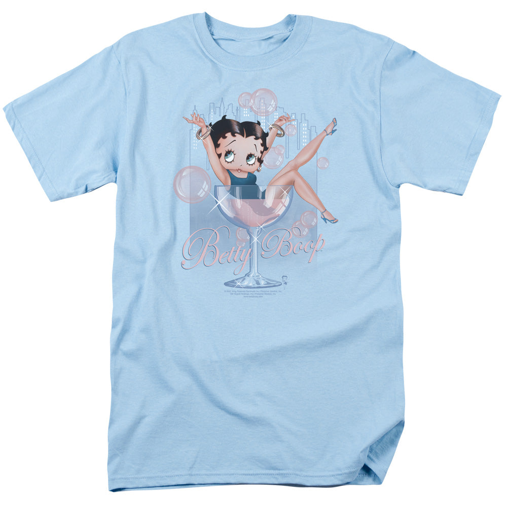 AN OFFCIALLY LICENSED BETTY BOOP PINK CHAMPAGNE MEN'S REGULAR FIT T-SHIRT LIGHT BLUE