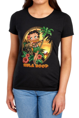 AN OFFCIALLY LICENSED BETTY BOOP HULA BOOP II WOMEN'S REGULAR FIT T-SHIRT BLACK